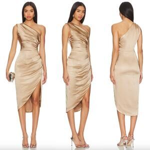 ELLIATT | NWT Cassini Dress in Gold One Shoulder Champagne Satin Midi XL